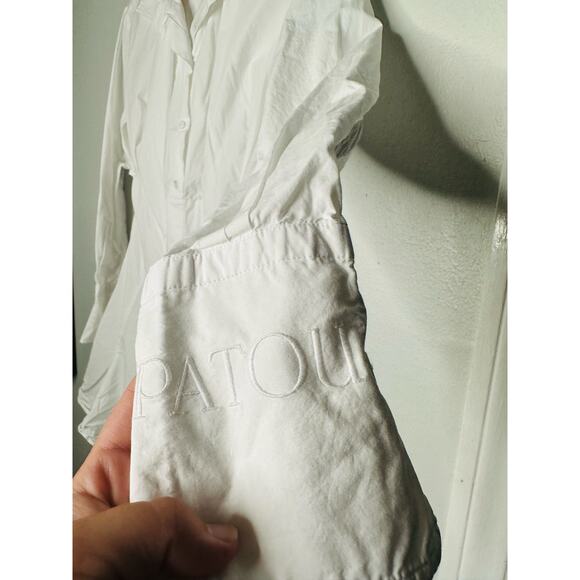 PATOU White Pleated Summer Tie Waist Button Down Top Shirt Dress Size EU 44 - Picture 15 of 15